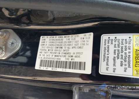 2009 Honda Cr-V Ex from USA, damaged, VIN JHLRE48559C019643